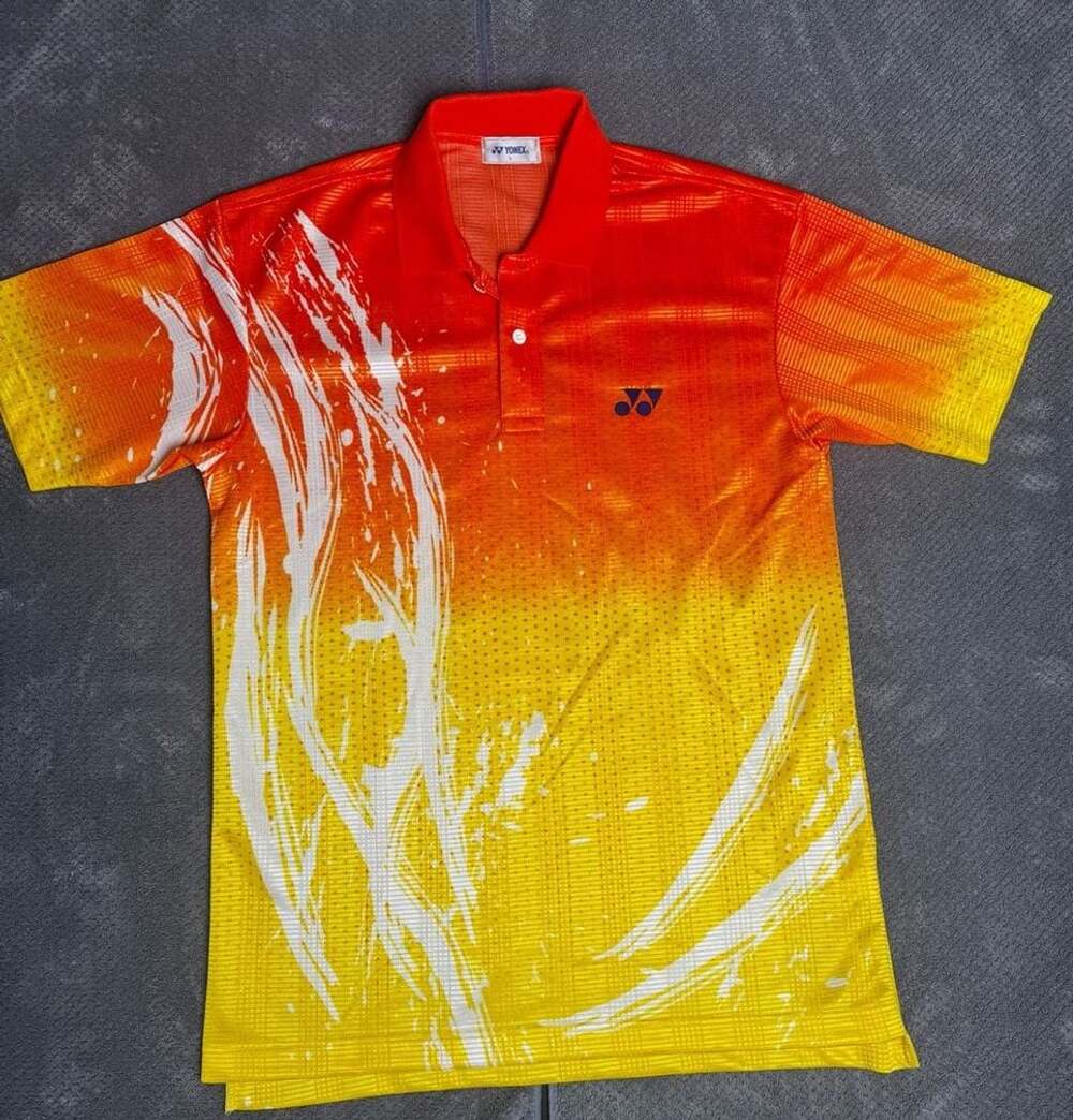 Yonex Vintage Fullprint Abstract Badminton Polo Shirt Red Yellow Size L 1221